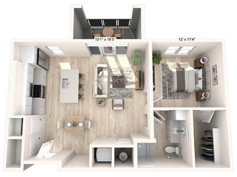 Floor plan for 1 bed, 1 bath, 815 sqft